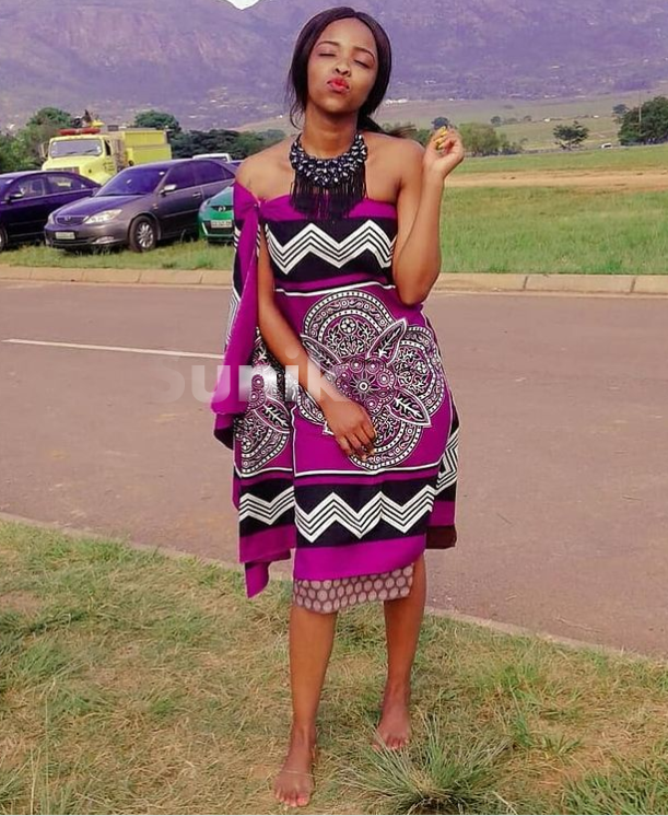 Purple Swazi Emahiya with Shweshwe