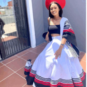 Red black and Whte Xhosa Dress with bag