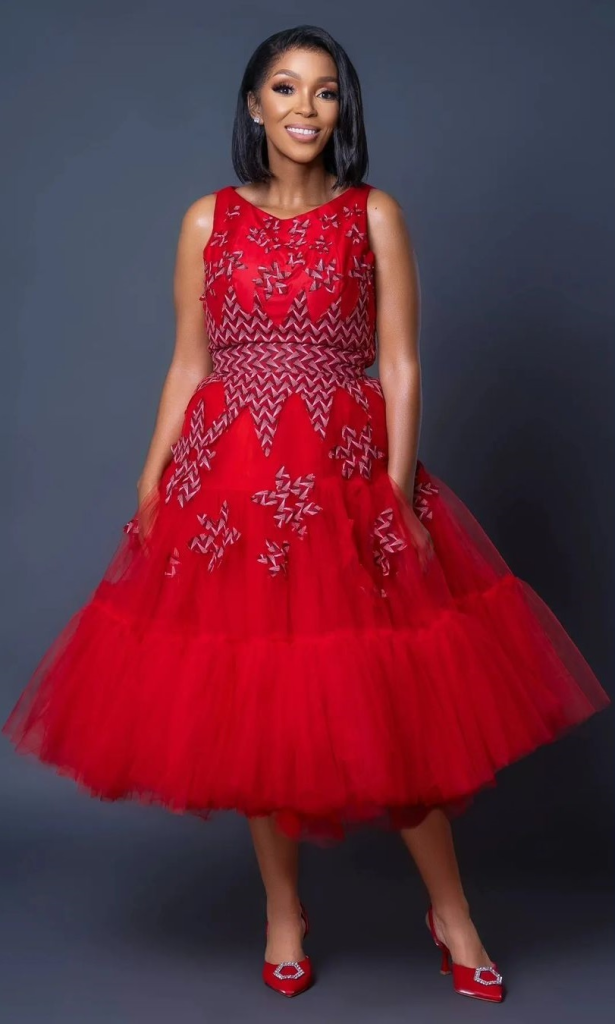 Red Tulle Dress with Shweshwe Appliques