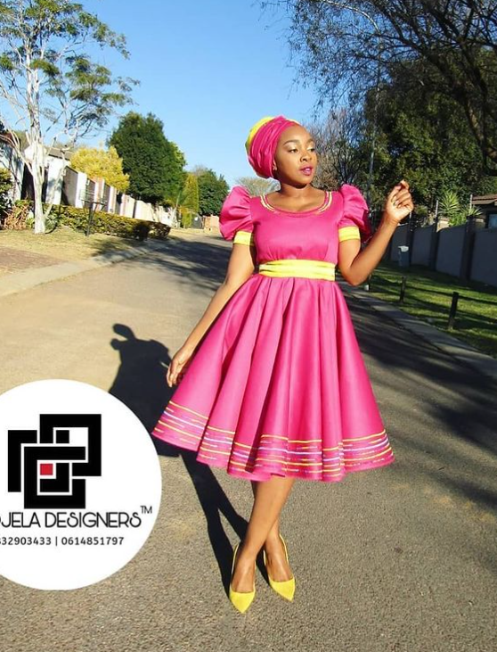 Yellow and Pink Sepedi Dress Mojela Designs