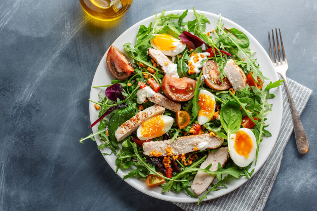 Fresh salad with Turkey and turkey eggs