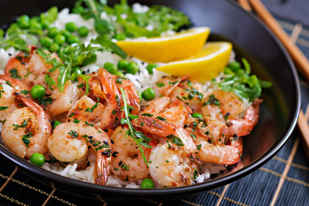 Steamed Prawns with rice