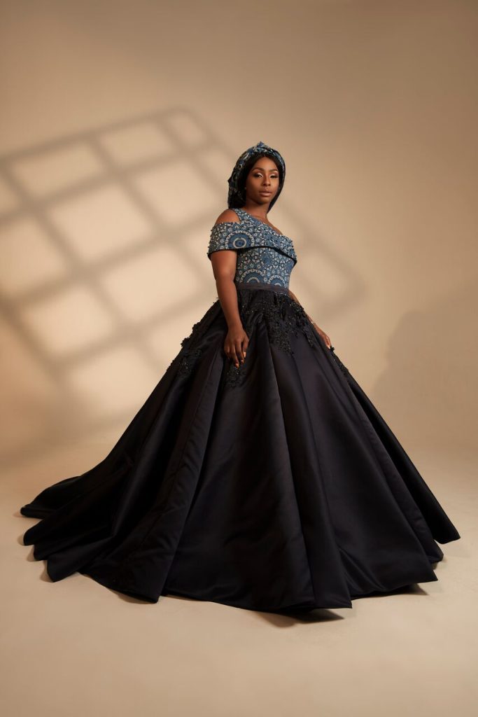 Flared Shweshwe Gown by Orapeleng Modutle