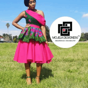 Pink and Green Tsonga dress by Mojela Designs