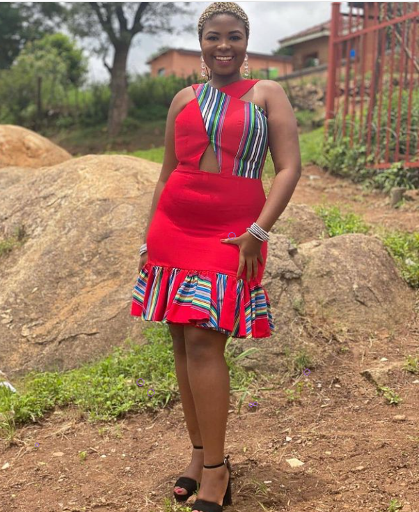 Beautiful Red tradition dress Venda Print frills