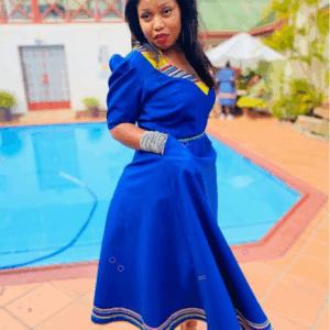 Blue Dress With Venda Print Neckline Blue Dress With Venda Print Neckline
