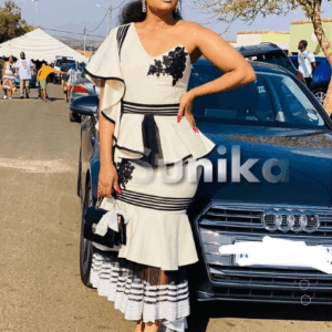 Black and White Xhosa Dress with Tulle