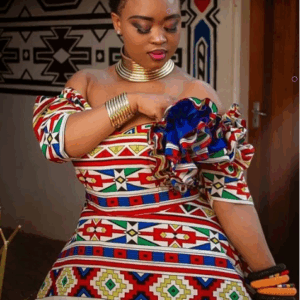 Drop Shoulder Ndebele_Dress_with fancy shoulder detail