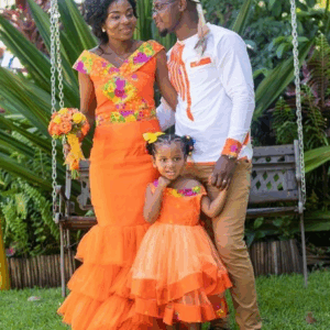 Orange Tsonga Wedding Dress with matchin dress for child