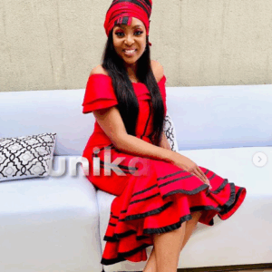 Red Xhosa Dress with Matching Doek