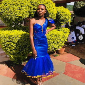 Stunning Blue Satin Tsonga Dress with Tulle