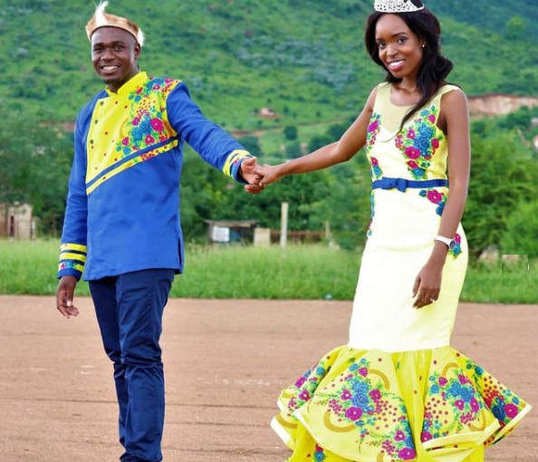 Tsonga Attire for couples Blue and Yellow