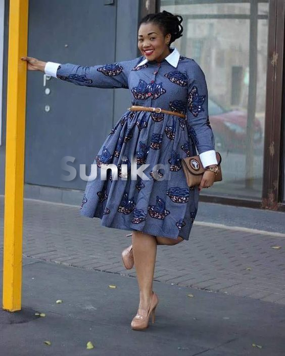 African Print Dress with collar