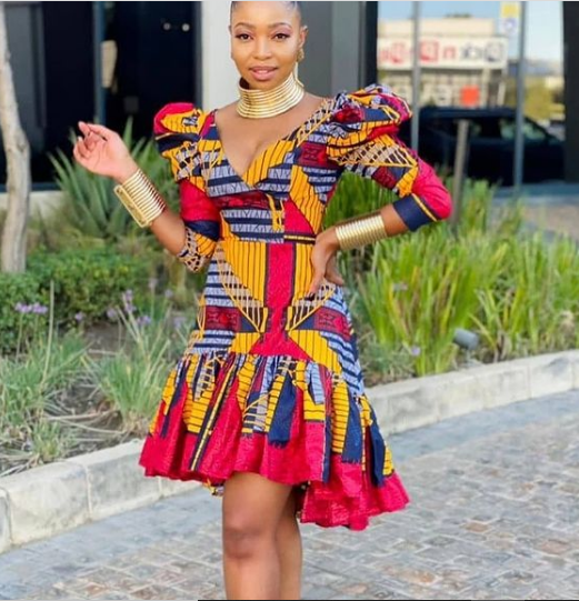 Beautiful African Print Dress with Red Underskirt