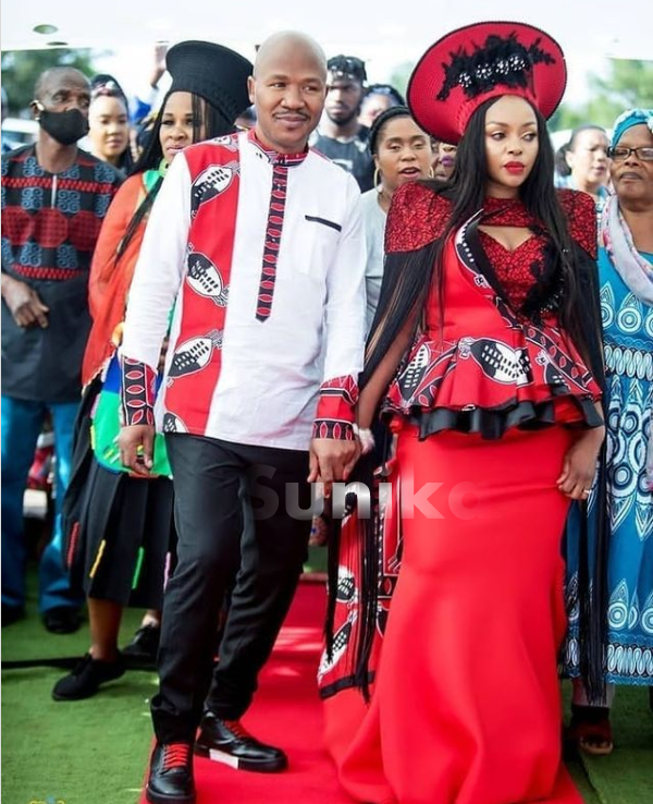 Beautiful Swazi Attire for couples black satin