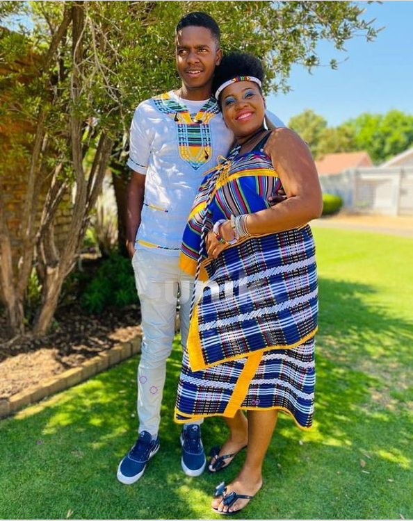 Blue Yellow and White Venda Couples Attire