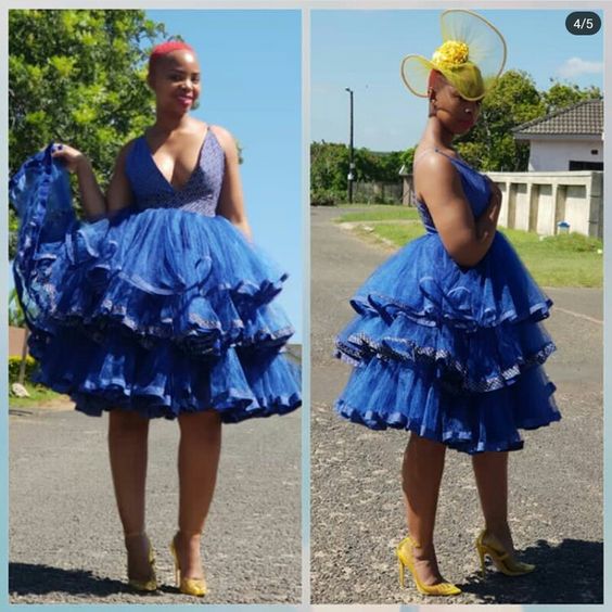 Flared Shweshwe Dress with Tulle