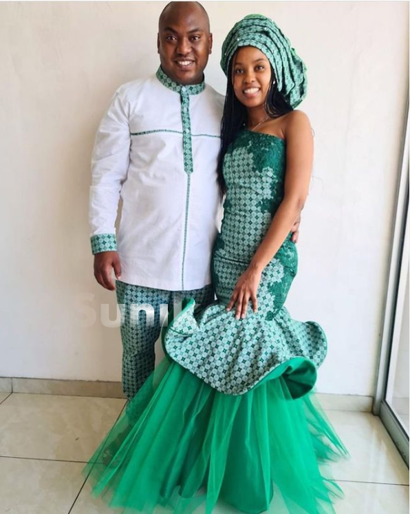 Green Shweshwe Attire for couples