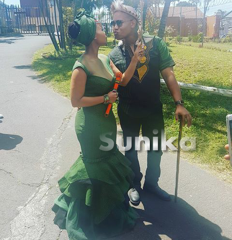 Green Shweshwe Traditional Wedding Attire for couples