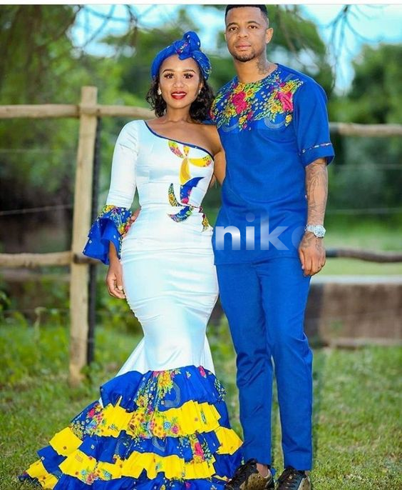 Matching Blue Tsonga Attire for couples