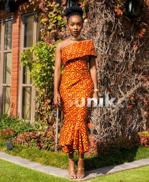 One Shoulder African Print Dress