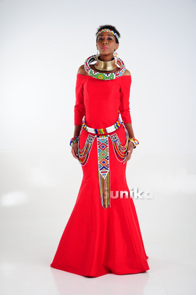 Plain Red Dress with Ndebele Accessories