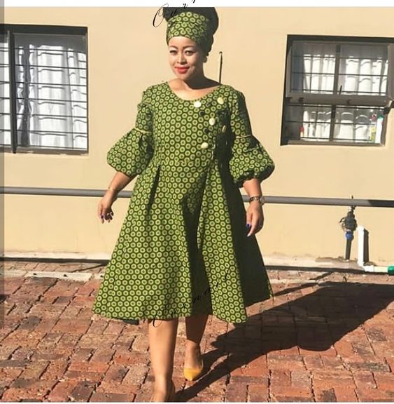 Plus Size Green Shweshwe Dress