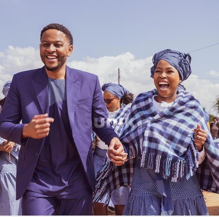 Sotho Tswana Couple Traditional Shweshwe Wedding Attire