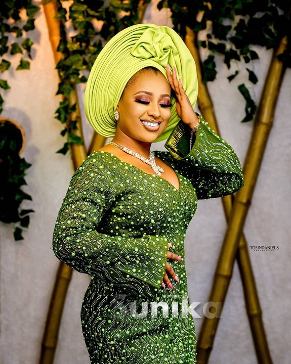 Beaded Metalic Green Aso Ebi