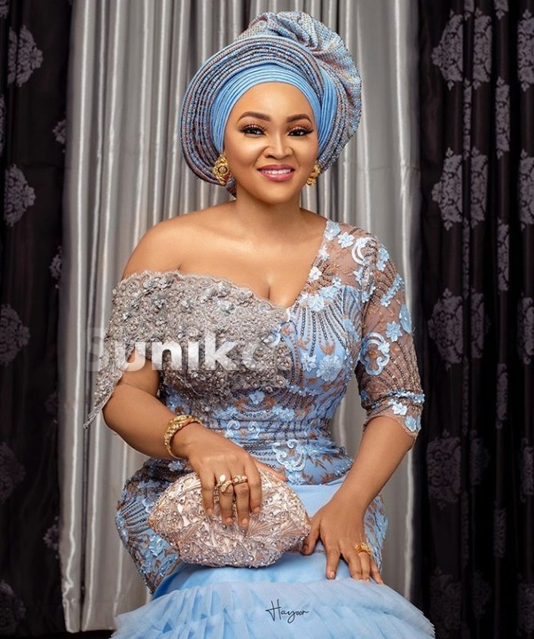 Beautiful Blue and Grey Aso Ebi with Gele