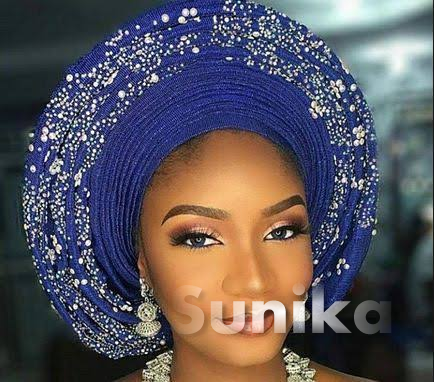 Blue Beaded Gele