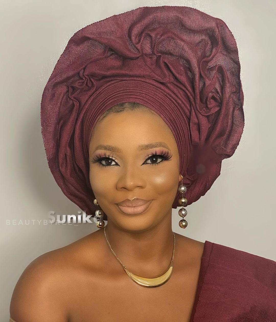 Burgundy Aso Ebi Gele