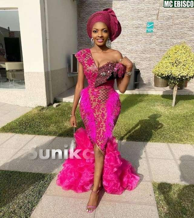 Burgundy Gele Pink Aso Ebi