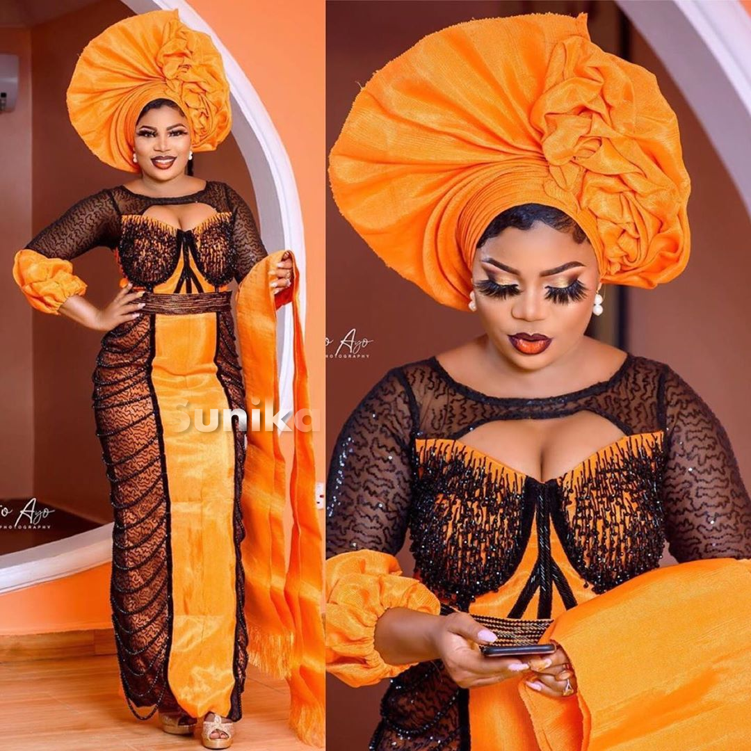 Burnt Orange and Black Aso Ebi