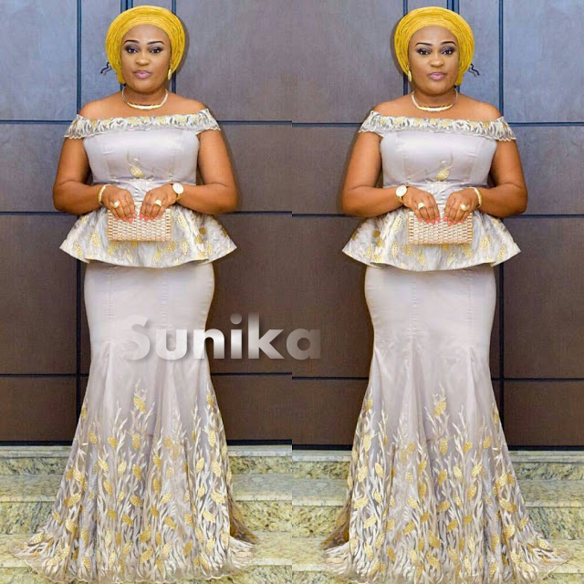 Drop Shoulder Cream Aso Ebi with Yellow Gele