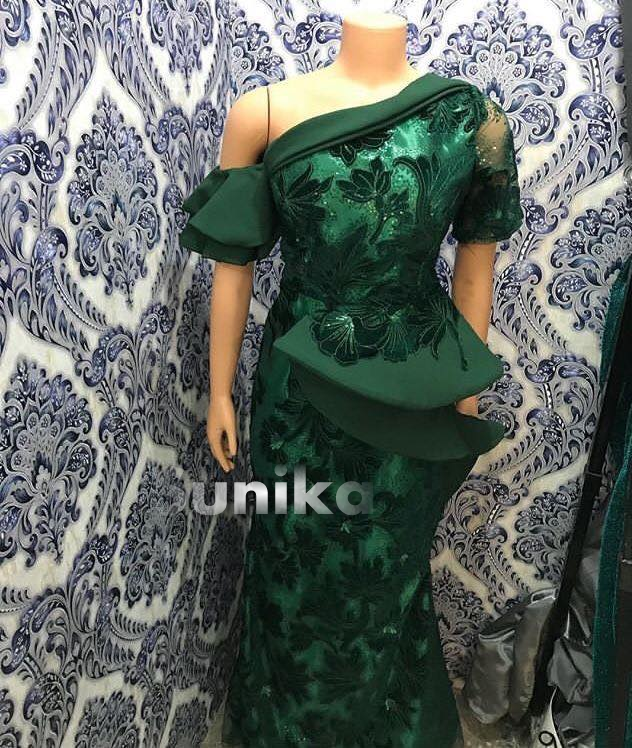 1 Sleeve Emerald Green Aso Ebi with Gele