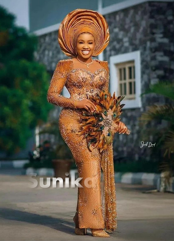 Golden Brown Traditional Nigerian Lace Dress