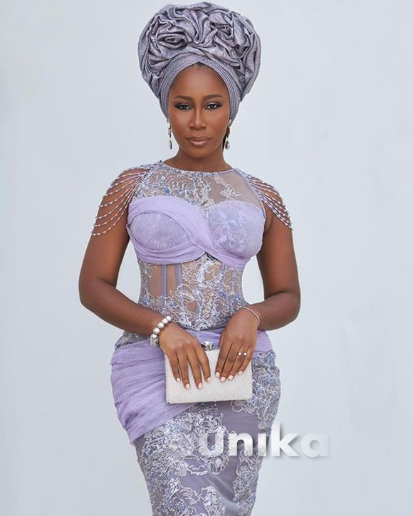 Grey Nigerian Lace Dress Design