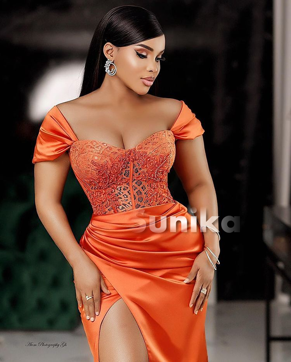 Burnt Orange Aso Ebi with Slit