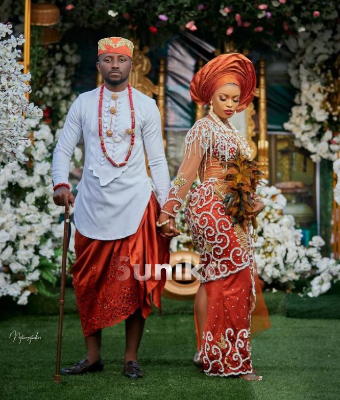 Orange Nigerian Traditional Attire for couples