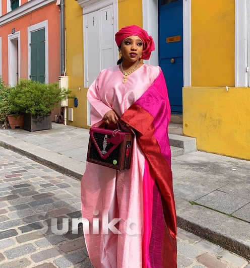 Magenta Color Aso Ebi with Matching Doek