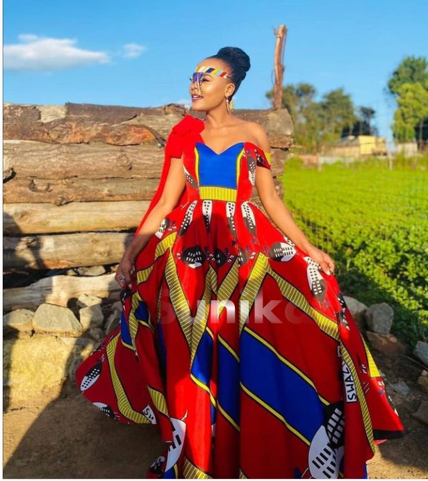 Red Flared Swazi Traditional Wedding Dress Beautiful