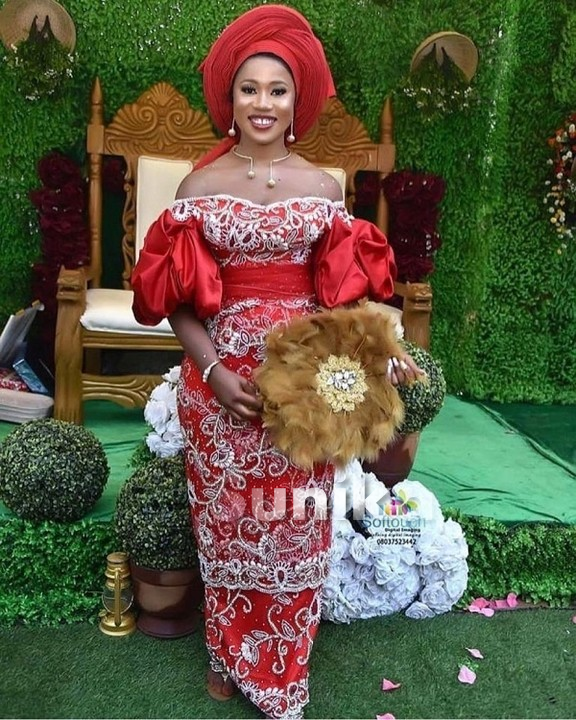 Red and White Nigerian Lace Dress Design