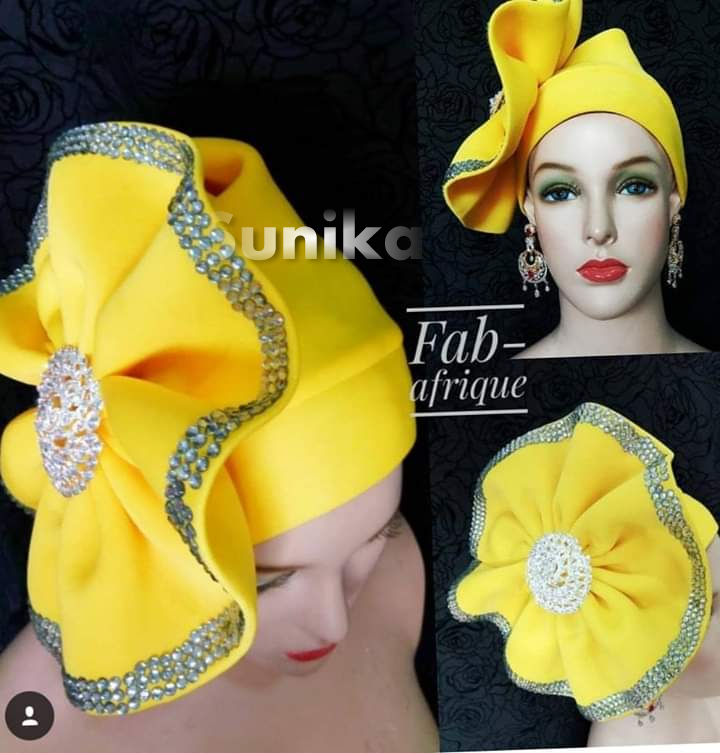 Yellow Beaded African Headwrap