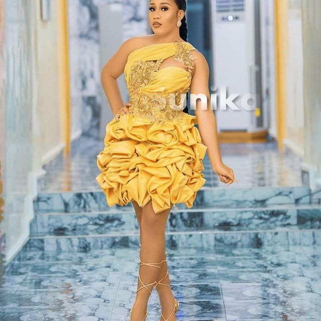 Yellow and Gold Short Nigerian Dress