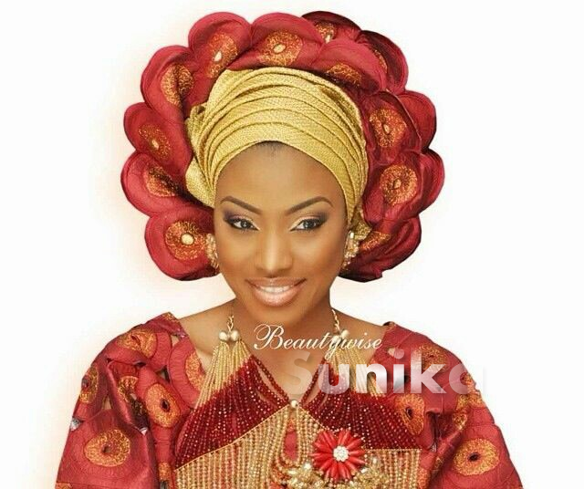 Burgundy and Gold Nigerian Gele