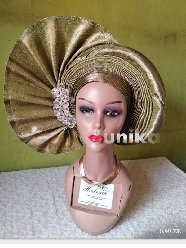 Wide Champagne Gold Gele