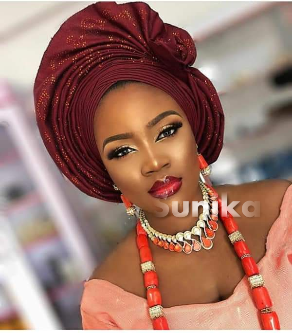 Maroon Fancy Design Gele