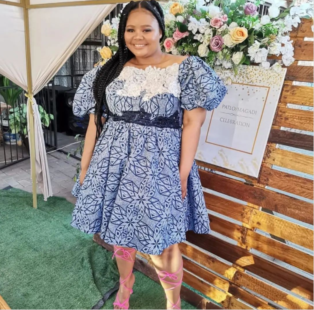 Plus Size Shweshwe Dress with bubble sleeves