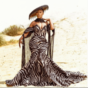 Animal Print Wedding Dress with matchin hat by Antherline Couture